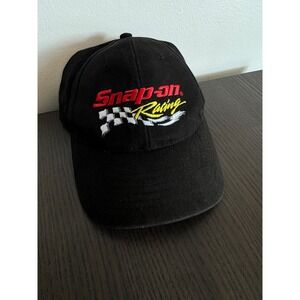 Snap-on Racing Hat Mens Black Embroidered Checkered Flag Cap